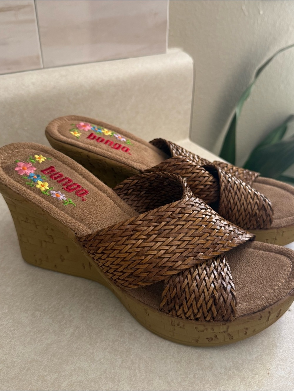 Bongo Brown Woven Cork Wedge Sandals
